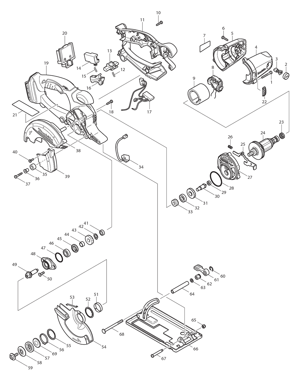 Page 1 Diagram and Parts List for XSC01T  Makita Saw