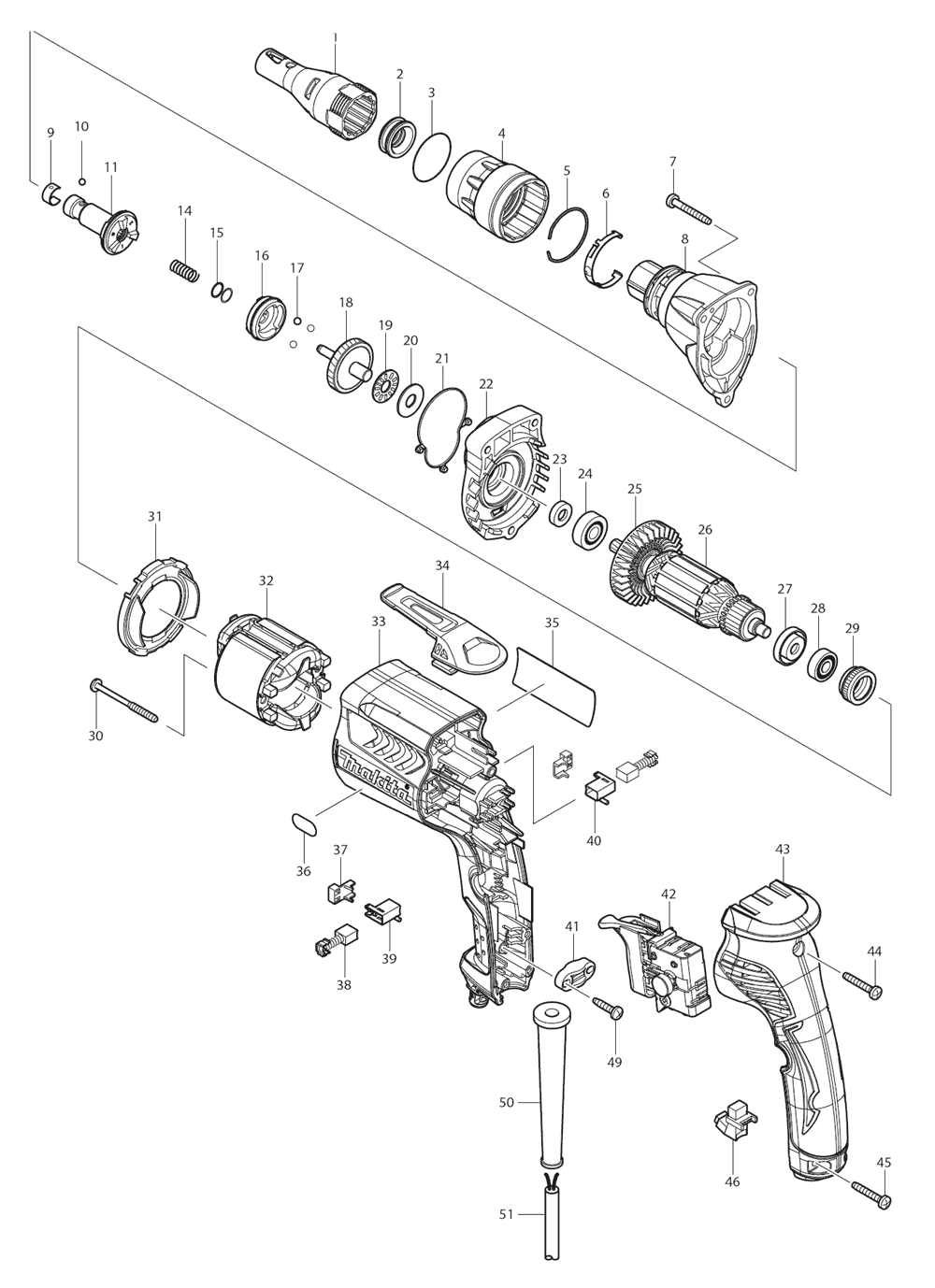 Page 1 Diagram and Parts List for FS6300 Type 1 Makita Screwdriver