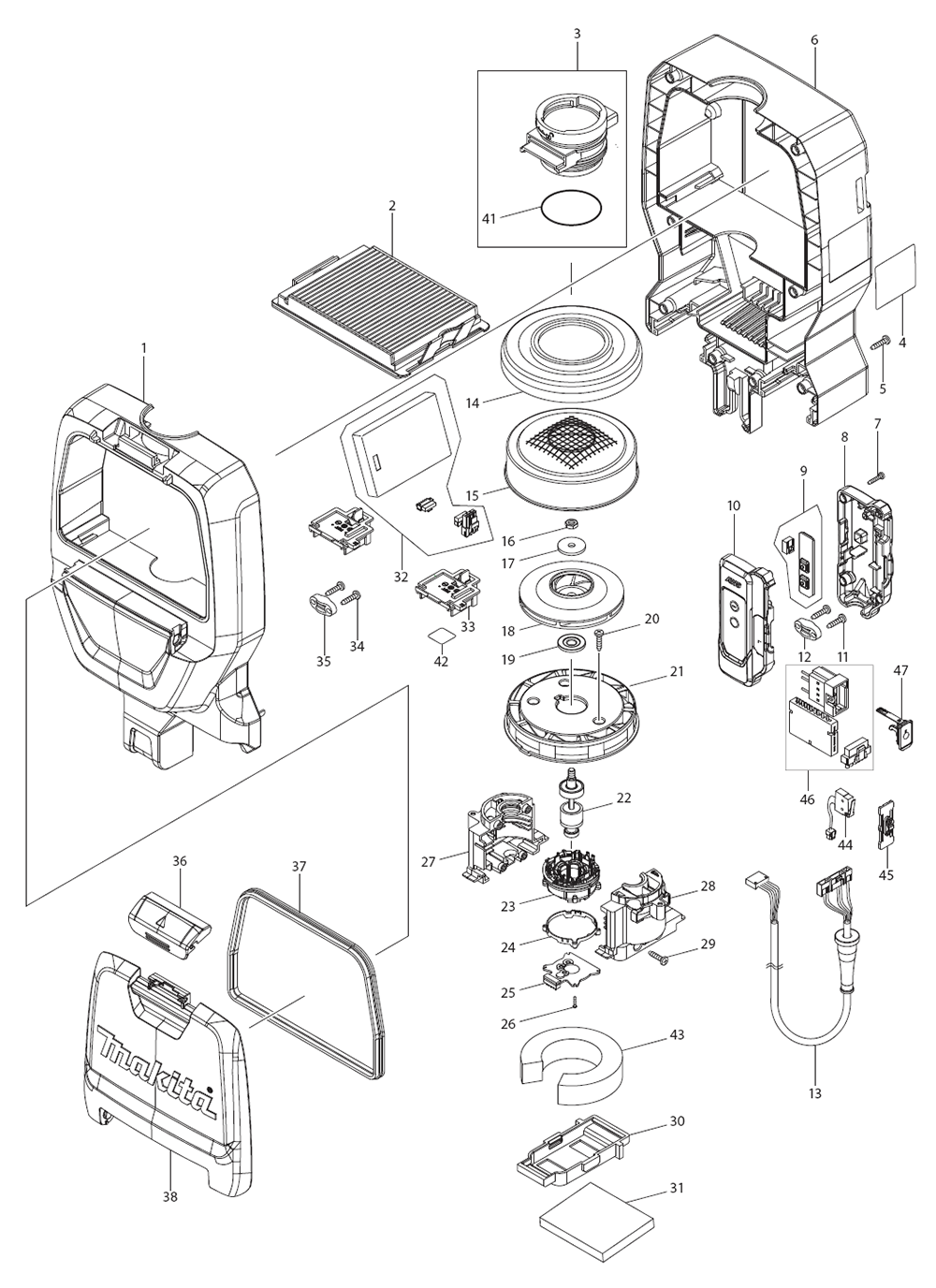 Fig-0 Diagram and Parts List for XCV10PTX  Makita Dust Collector