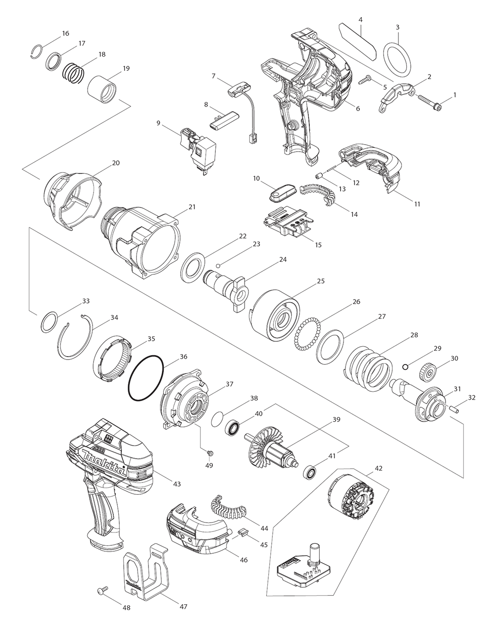 Page 1 Diagram and Parts List for XWT09XVZ  Makita Drill