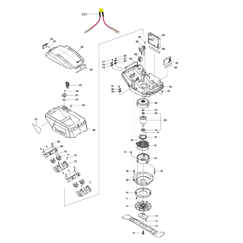Fig-1 Diagram and Parts List for XML08Z  Makita Lawn Mower