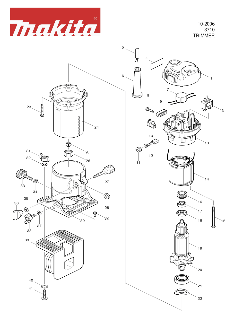 Page 1 Diagram and Parts List for 3710  Makita Trimmer