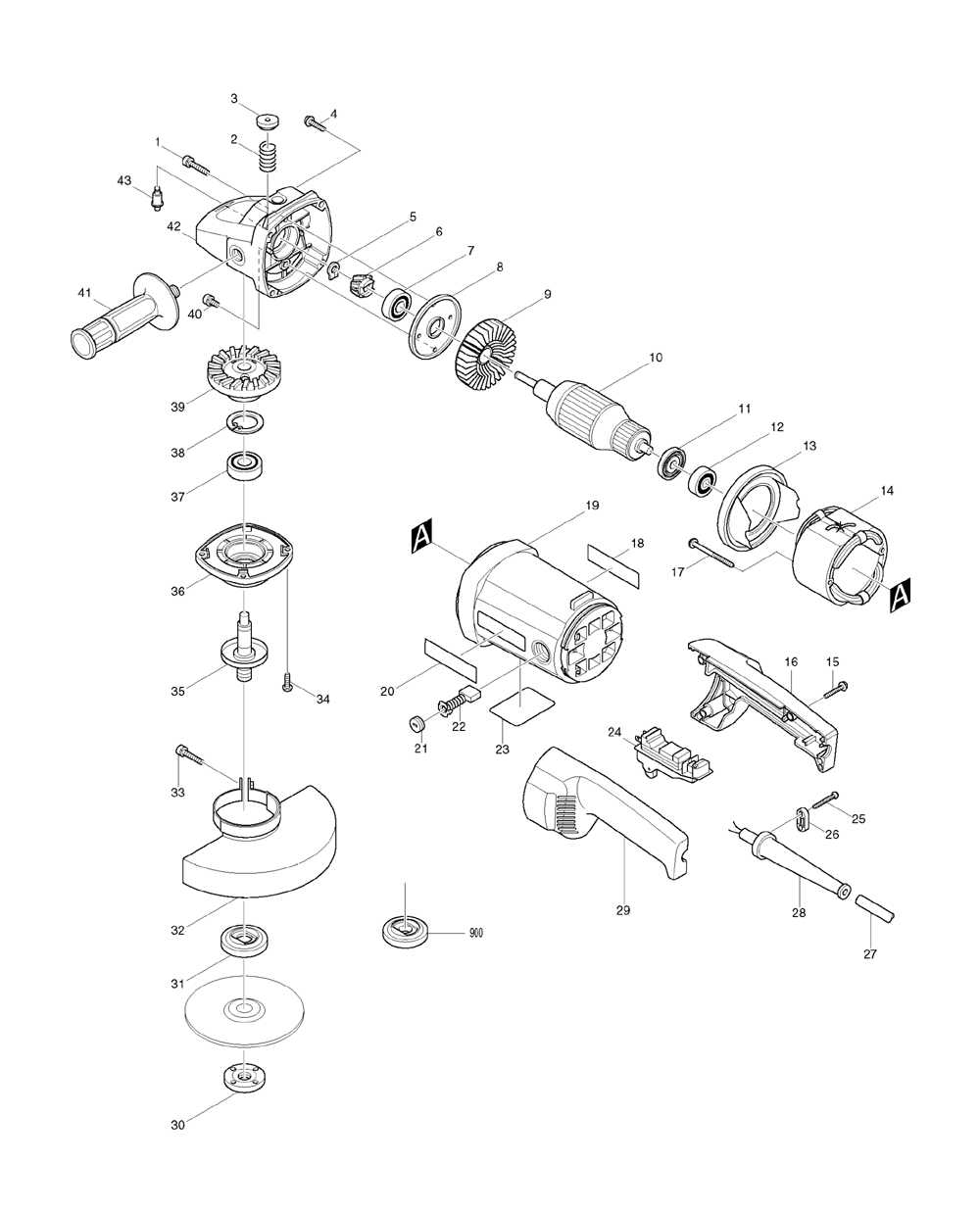 Page 1 Diagram and Parts List for 9067F  Makita Grinder