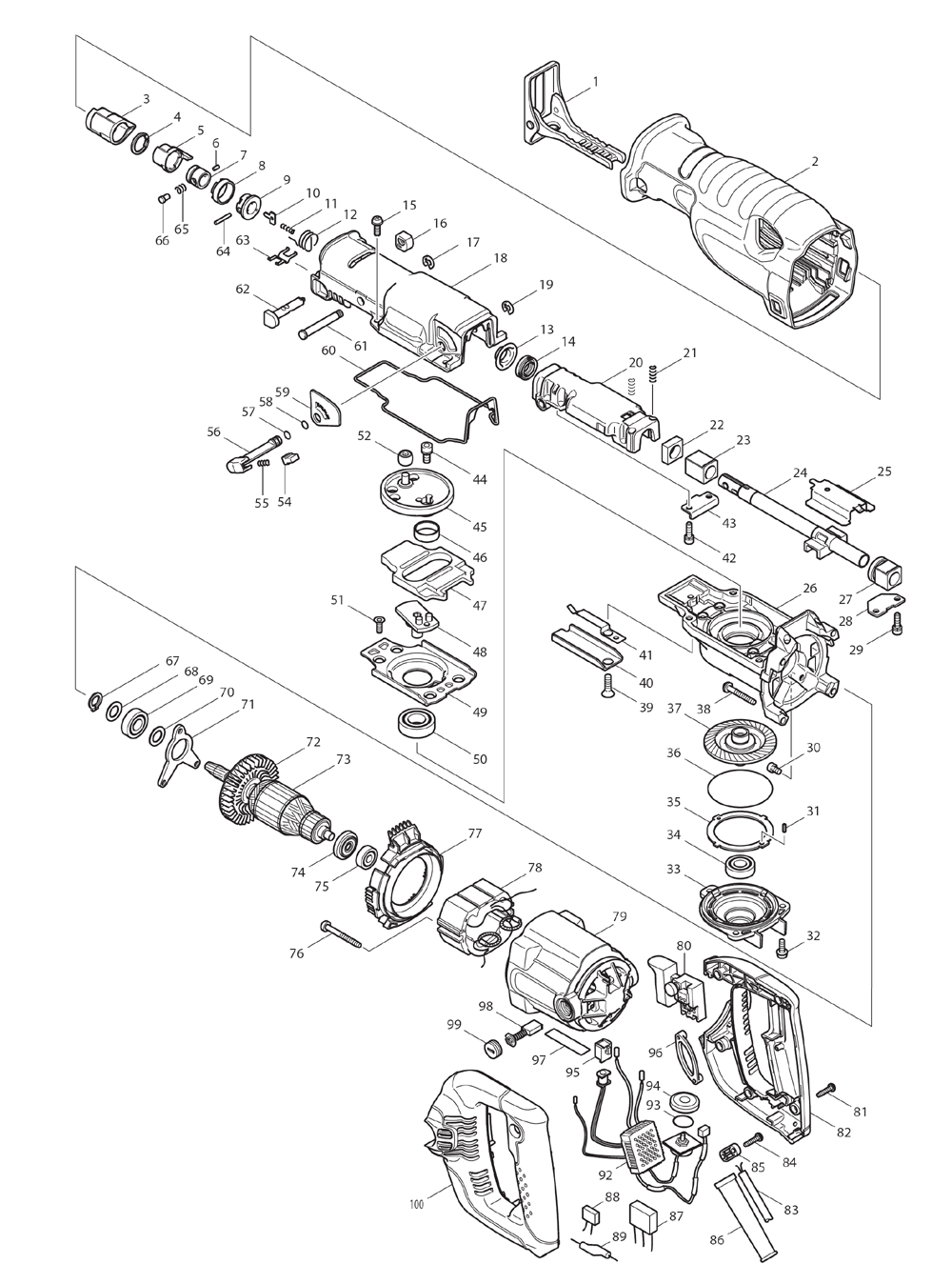 Page 1 Diagram and Parts List for JR3070CTZ  Makita Saw