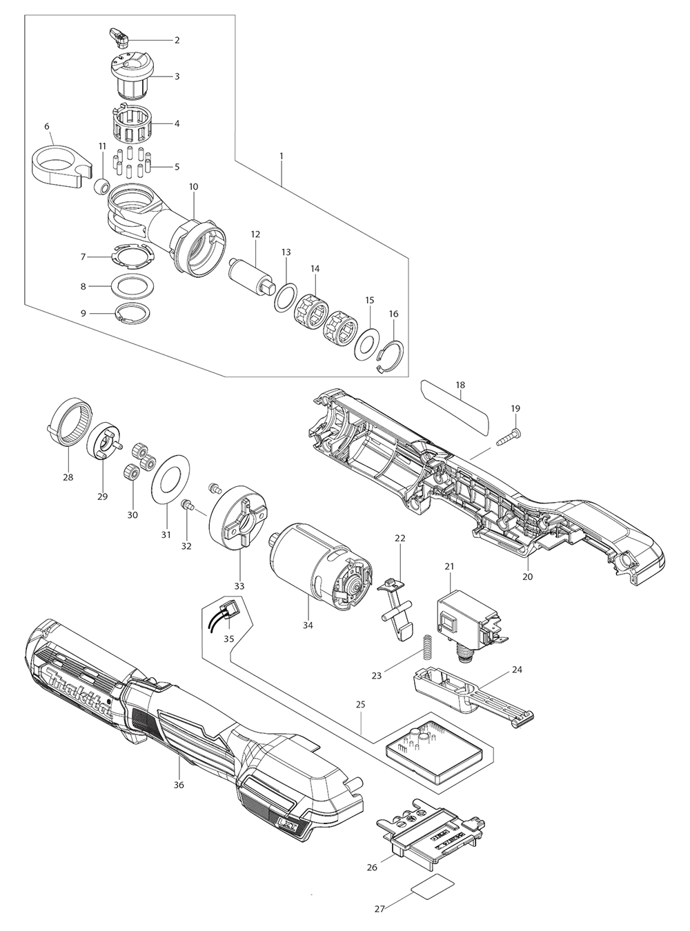 Fig-0 Diagram and Parts List for XRW01SR1  Makita Cordless Drill