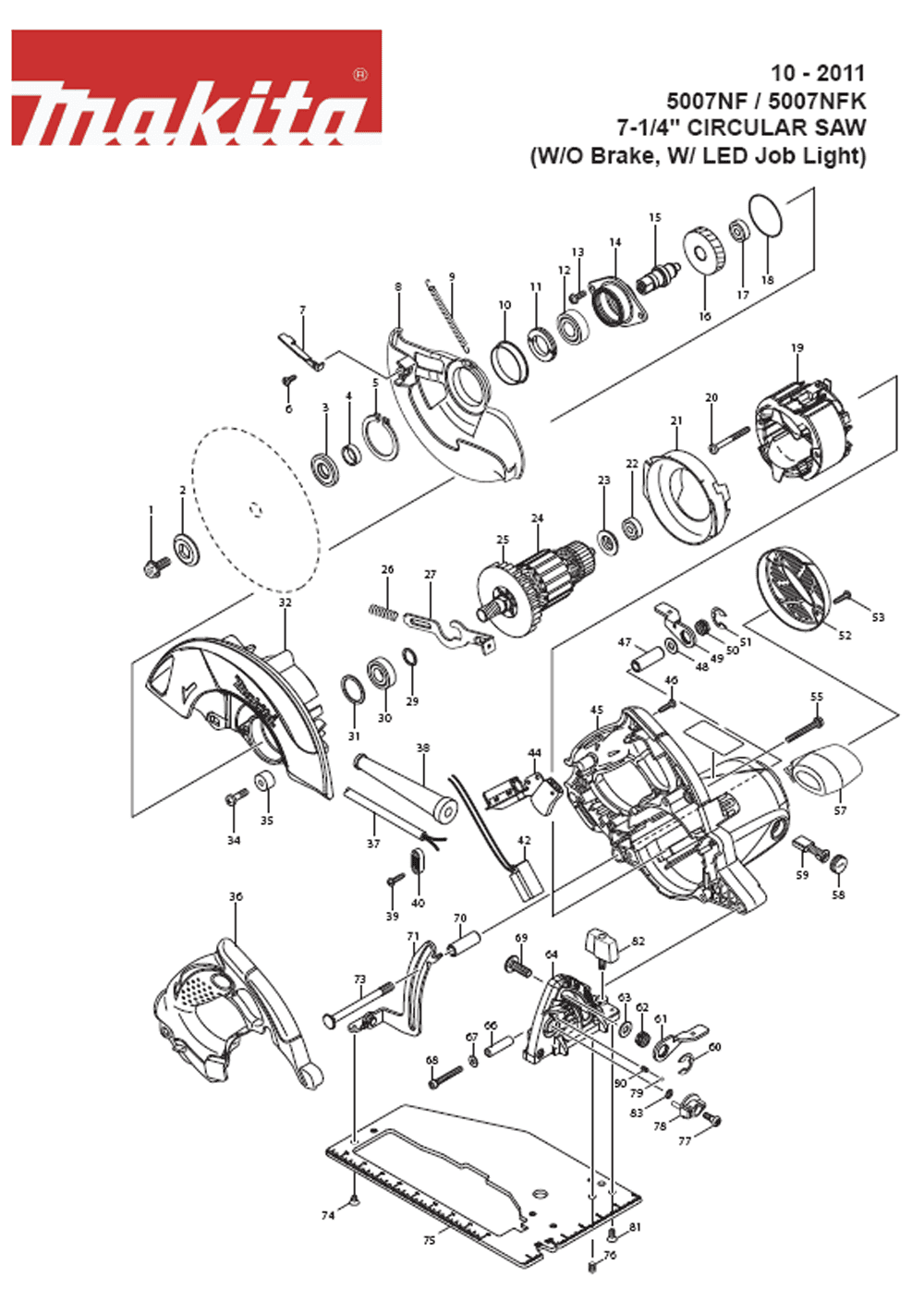 Page 1 Diagram and Parts List for 5007NFK Type 1 Makita Saw