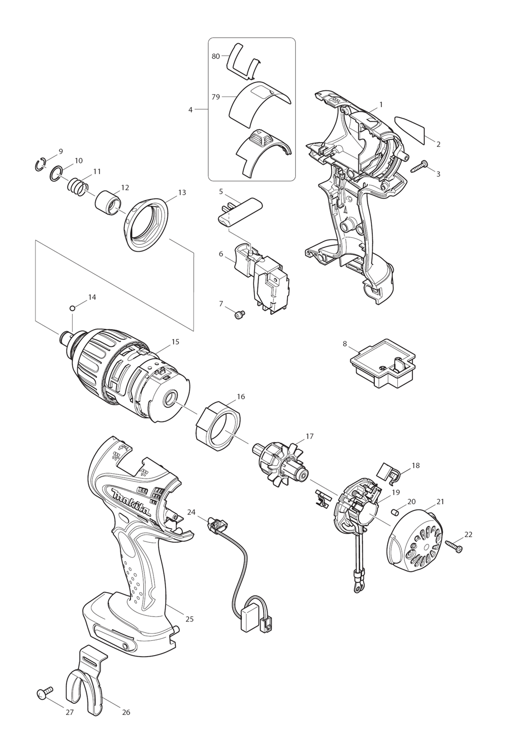 Page 2 Diagram and Parts List for XPT03Z  Makita Drill