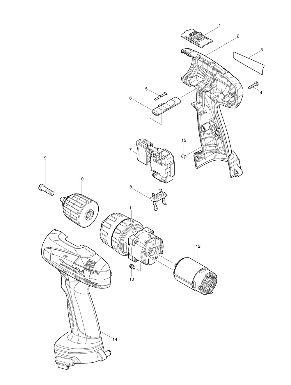 Page 1 Diagram and Parts List for 8271D  Makita Drill