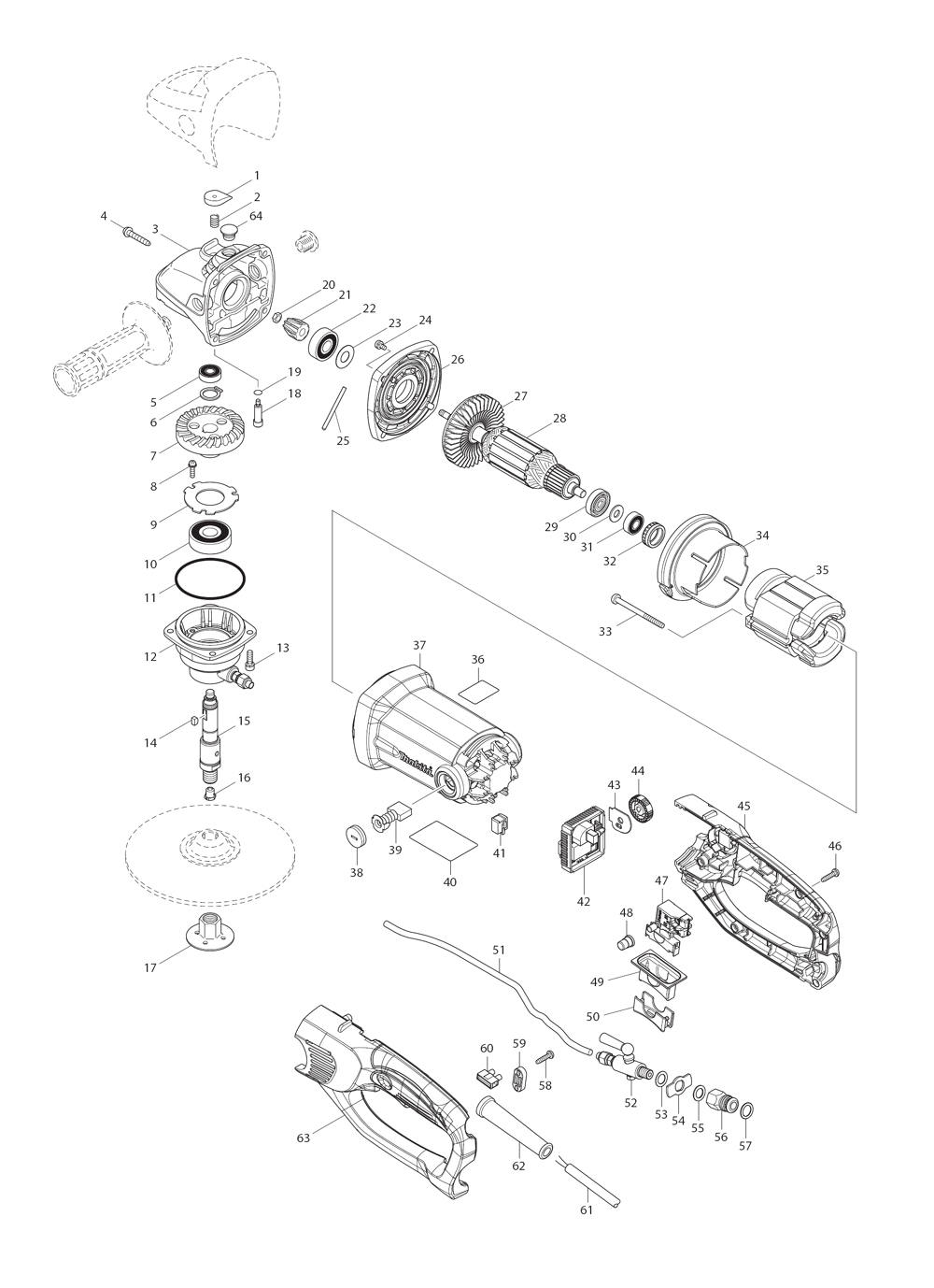 Page 1 Diagram and Parts List for PK5011CX1  Makita Sander
