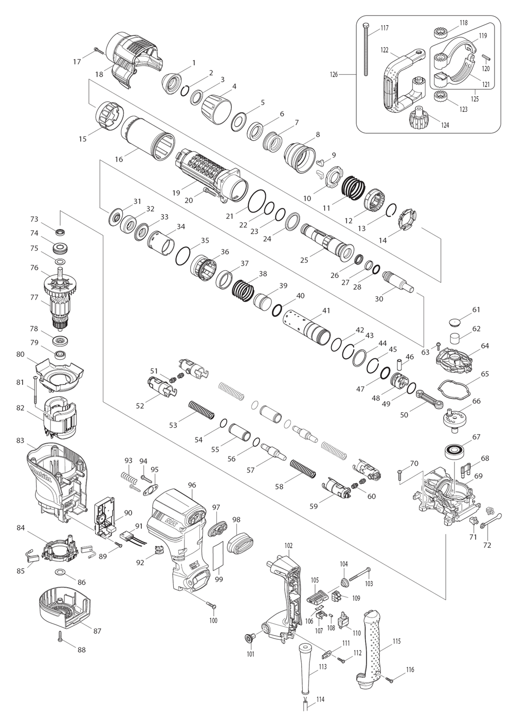 Page 1 Diagram and Parts List for HM1111C  Makita Demolition Hammer