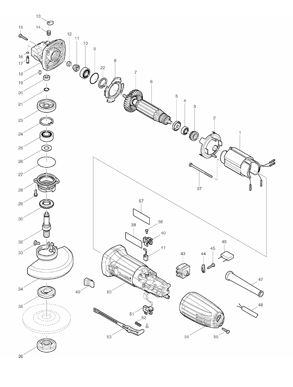 Page 1 Diagram and Parts List for GA4530X  Makita Grinder