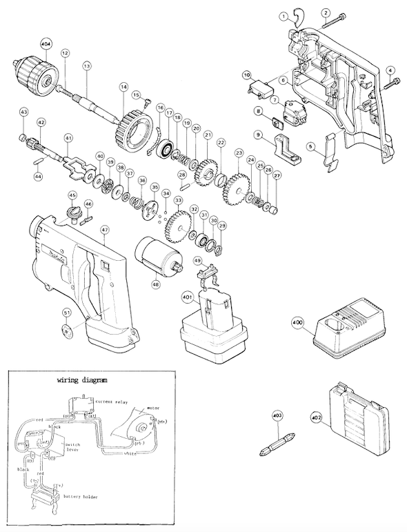 Diagram Diagram and Parts List for 6400D  Makita Cordless Drill
