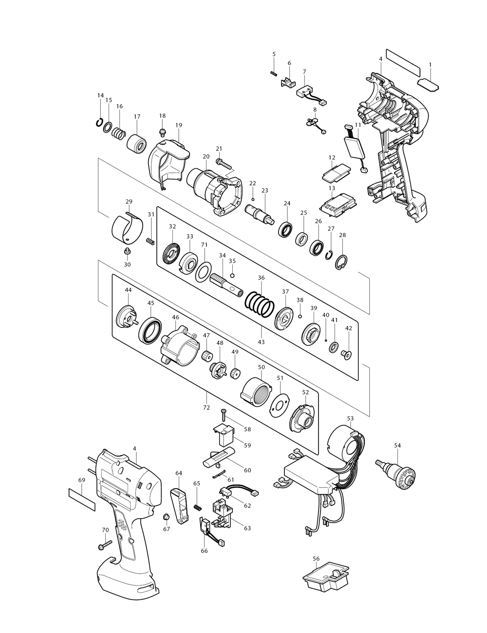 Page 1 Diagram and Parts List for BFT082RZ Type 1 Makita Screwdriver