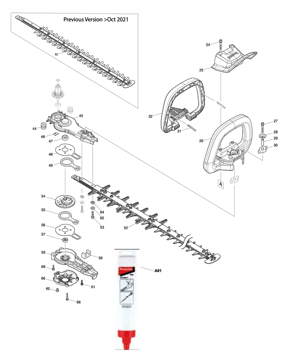 Fig-1 Diagram and Parts List for XHU07T  Makita Hedge Trimmer
