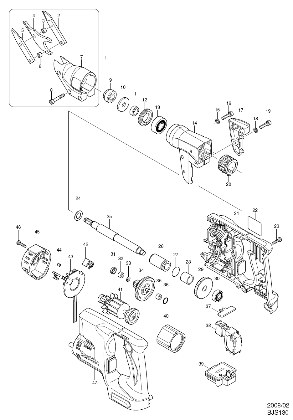 Page 1 Diagram and Parts List for BJS130Z  Makita Nibbler & Shears