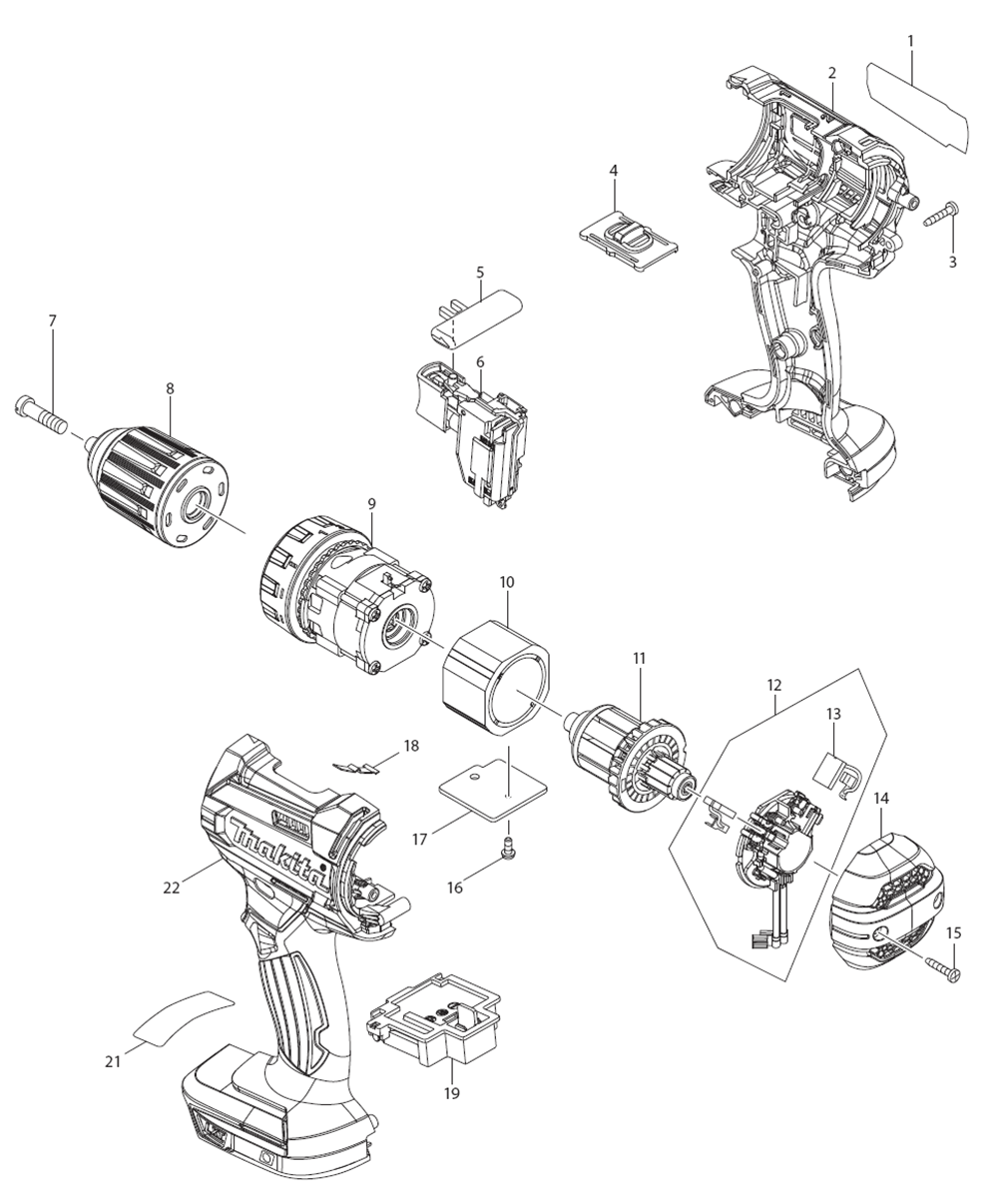 Fig-0 Diagram and Parts List for XFD10SY  Makita Cordless Drill