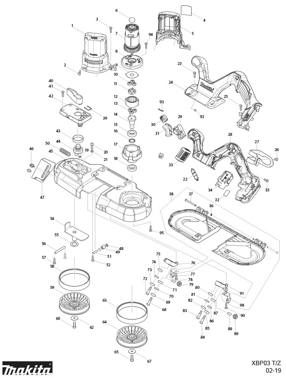 Diagram Diagram and Parts List for XBP03Z  Makita Band Saw