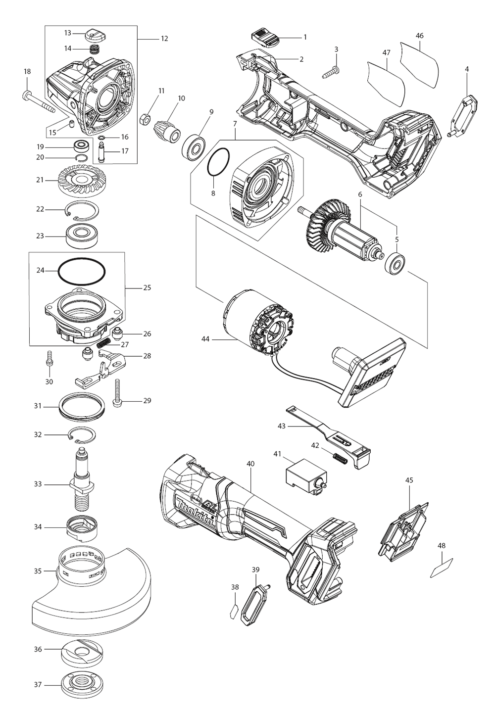 Fig-0 Diagram and Parts List for GAG01M1  Makita Angle Grinder