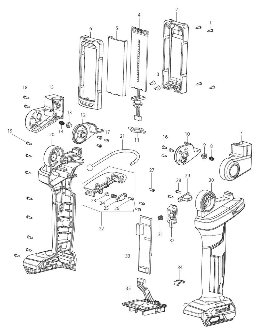 Fig-0 Diagram and Parts List for ML006G  Makita Worklight & Flashlight
