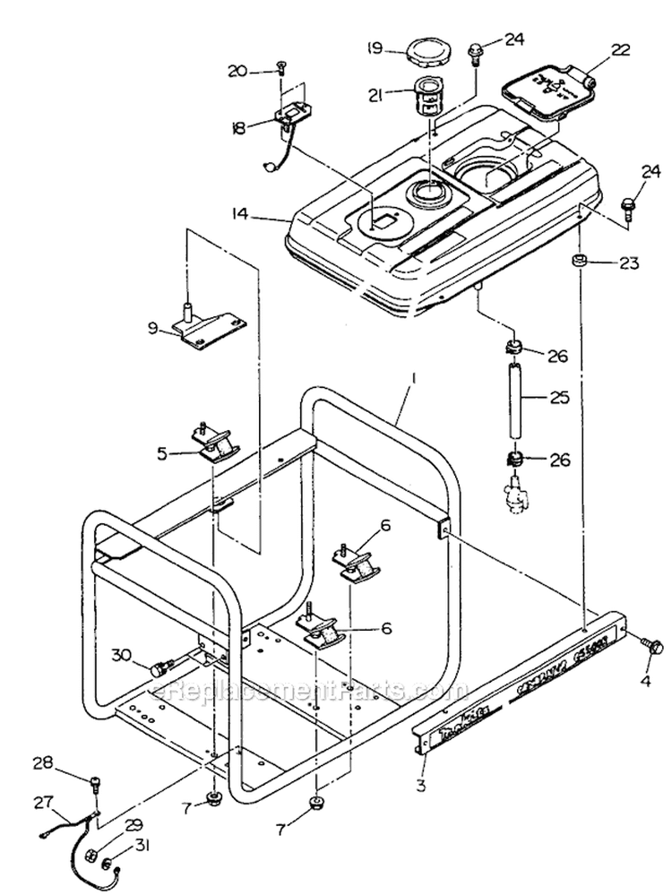 Pipe Frame And Fuel Tank Diagram and Parts List for G5500R  Makita Generator