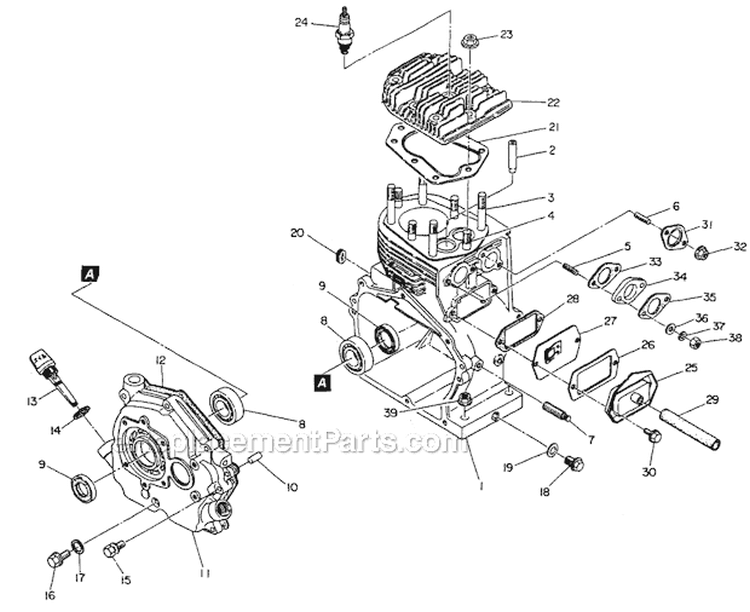 Crankcase And Cylinder Head Diagram and Parts List for G5500R  Makita Generator
