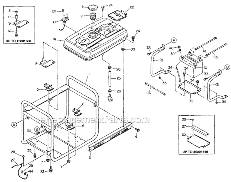 Pipe Frame And Fuel Tank Diagram and Parts List for G5501R  Makita Generator