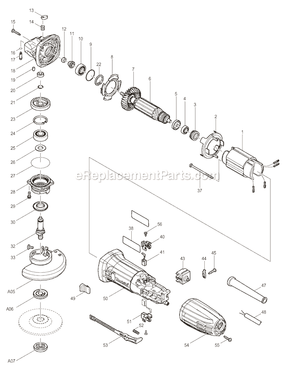 Page A Diagram and Parts List for GA4030K  Makita Angle Grinder