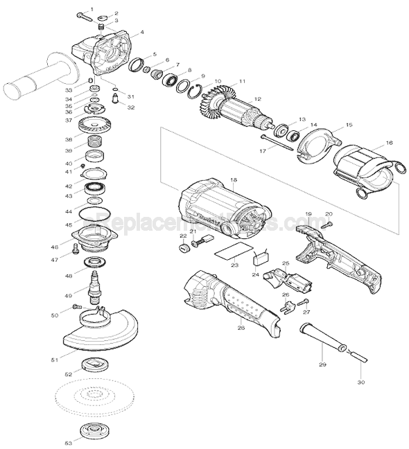 Page A Diagram and Parts List for GA5020  Makita Angle Grinder