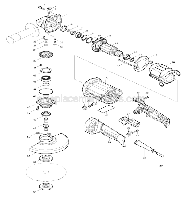 Page A Diagram and Parts List for GA6010Z  Makita Angle Grinder