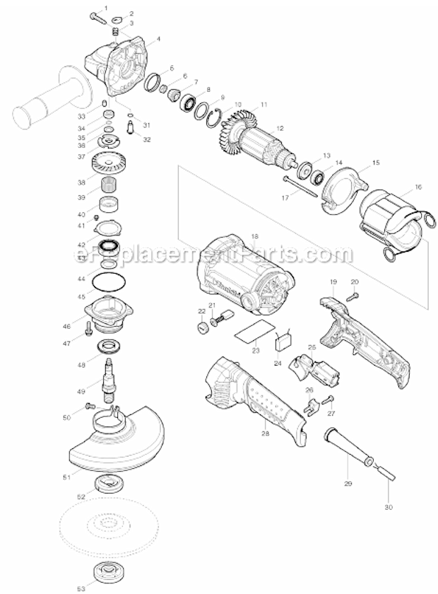 Page A Diagram and Parts List for GA6020  Makita Angle Grinder