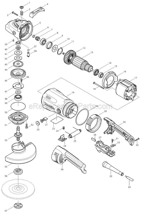 Page A Diagram and Parts List for GA7040S  Makita Angle Grinder