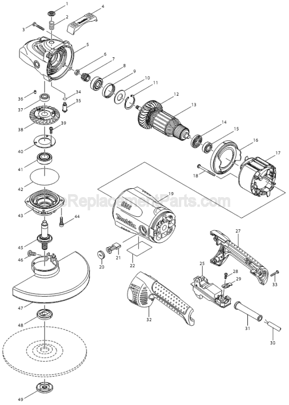 Page A Diagram and Parts List for GA9020  Makita Angle Grinder