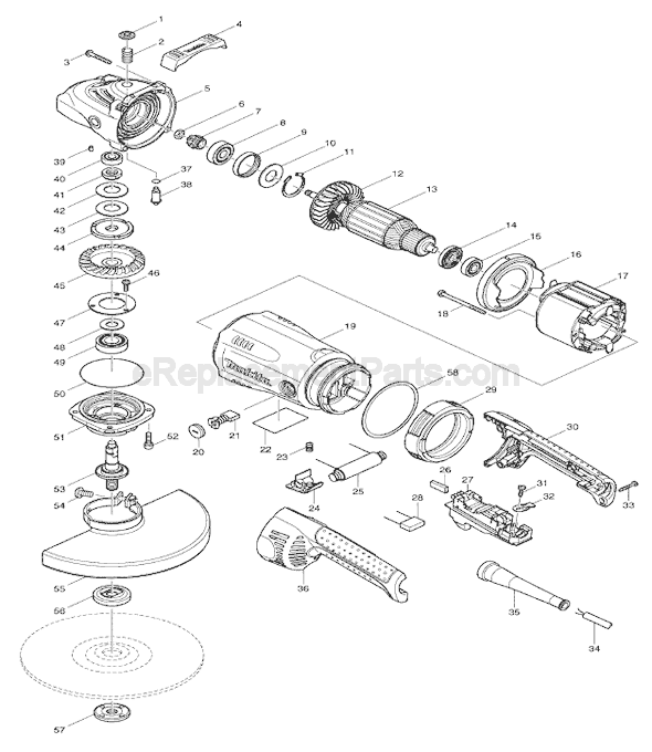 Page A Diagram and Parts List for GA9040S  Makita Angle Grinder