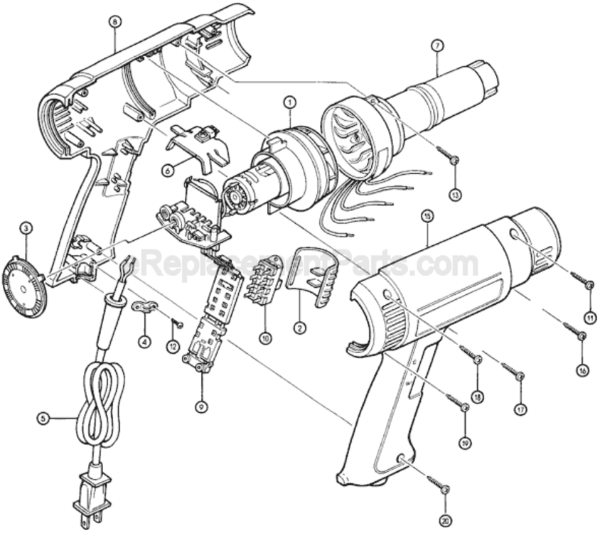 Page A Diagram and Parts List for HG1100  Makita Heat Gun