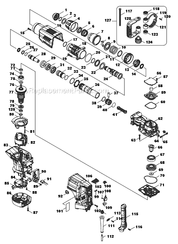Page A Diagram and Parts List for HM1203C  Makita Demolition Hammer