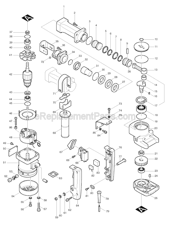 Page A Diagram and Parts List for HM1211  Makita Demolition Hammer