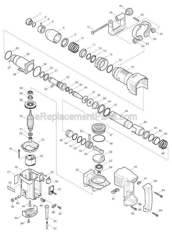 Page A Diagram and Parts List for HM1242C  Makita Demolition Hammer