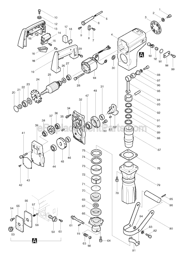 Page A Diagram and Parts List for HM1301  Makita Demolition Hammer