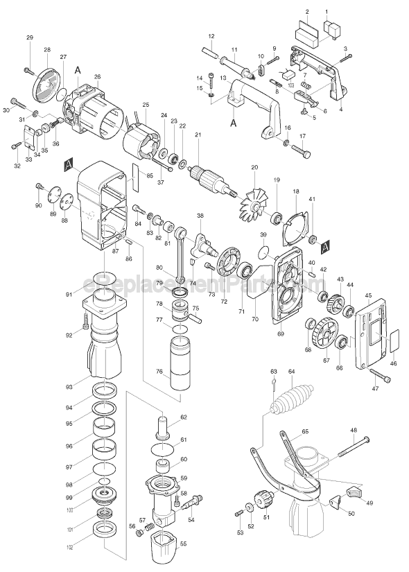 Page A Diagram and Parts List for HM1303  Makita Demolition Hammer