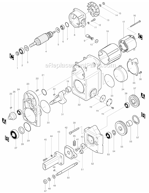 Page A Diagram and Parts List for HM1800  Makita Demolition Hammer
