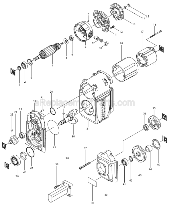 Page A Diagram and Parts List for HM1810  Makita Demolition Hammer