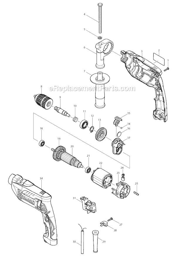 Page A Diagram and Parts List for HP1641K  Makita Hammer Drill