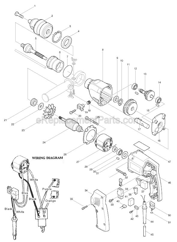 Page A Diagram and Parts List for HP2010N  Makita Hammer Drill
