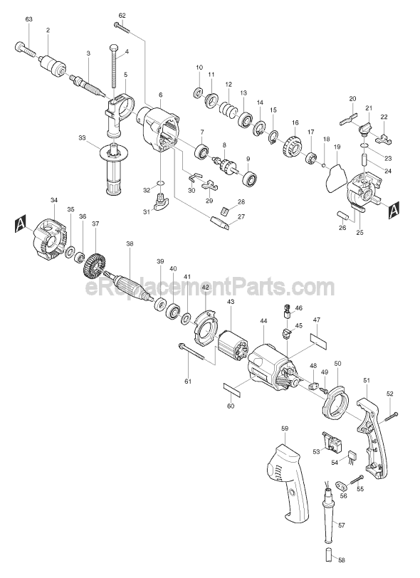 Page A Diagram and Parts List for HP2031  Makita Hammer Drill