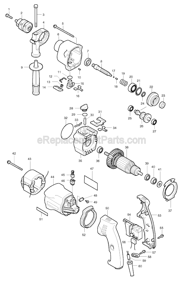 Page A Diagram and Parts List for HP2032  Makita Hammer Drill