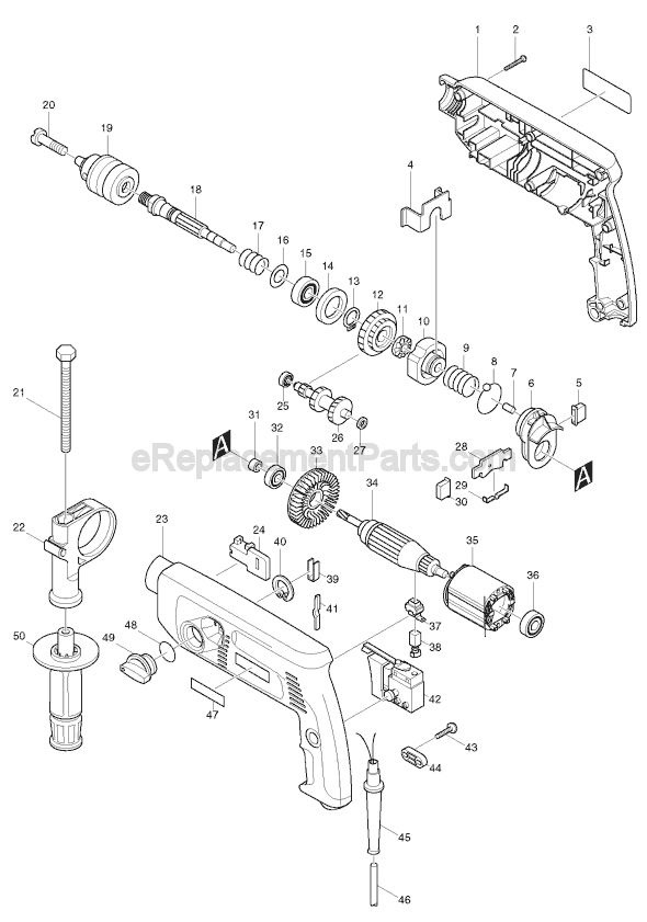 Page A Diagram and Parts List for HP2040  Makita Hammer Drill