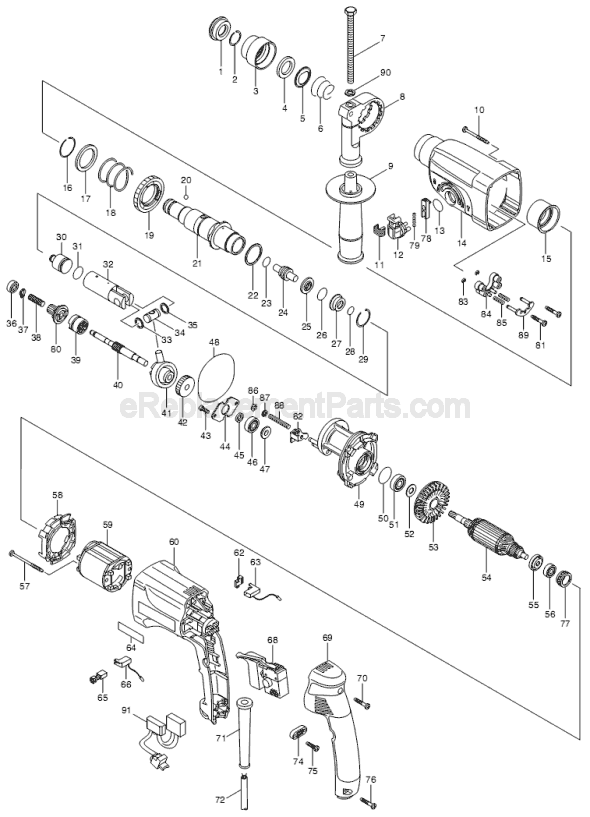 Page A Diagram and Parts List for HR2450F  Makita Hammer Drill