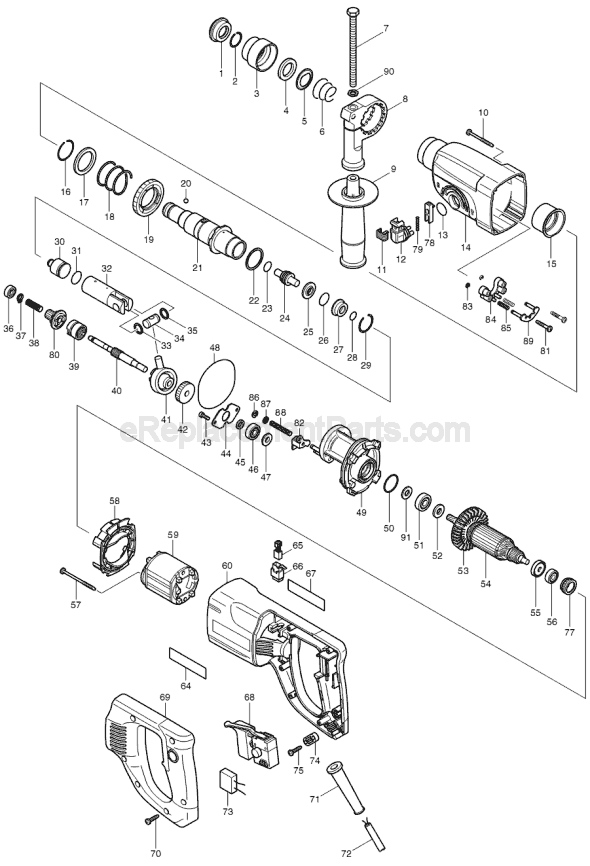Page A Diagram and Parts List for HR2455  Makita Hammer Drill