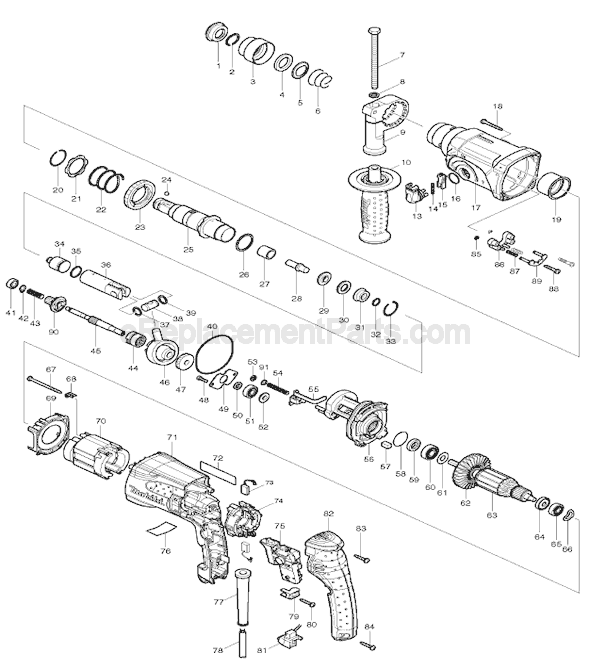 Page A Diagram and Parts List for HR2470F  Makita Hammer Drill