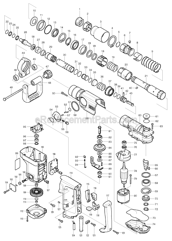Page A Diagram and Parts List for HR4040C  Makita Hammer Drill